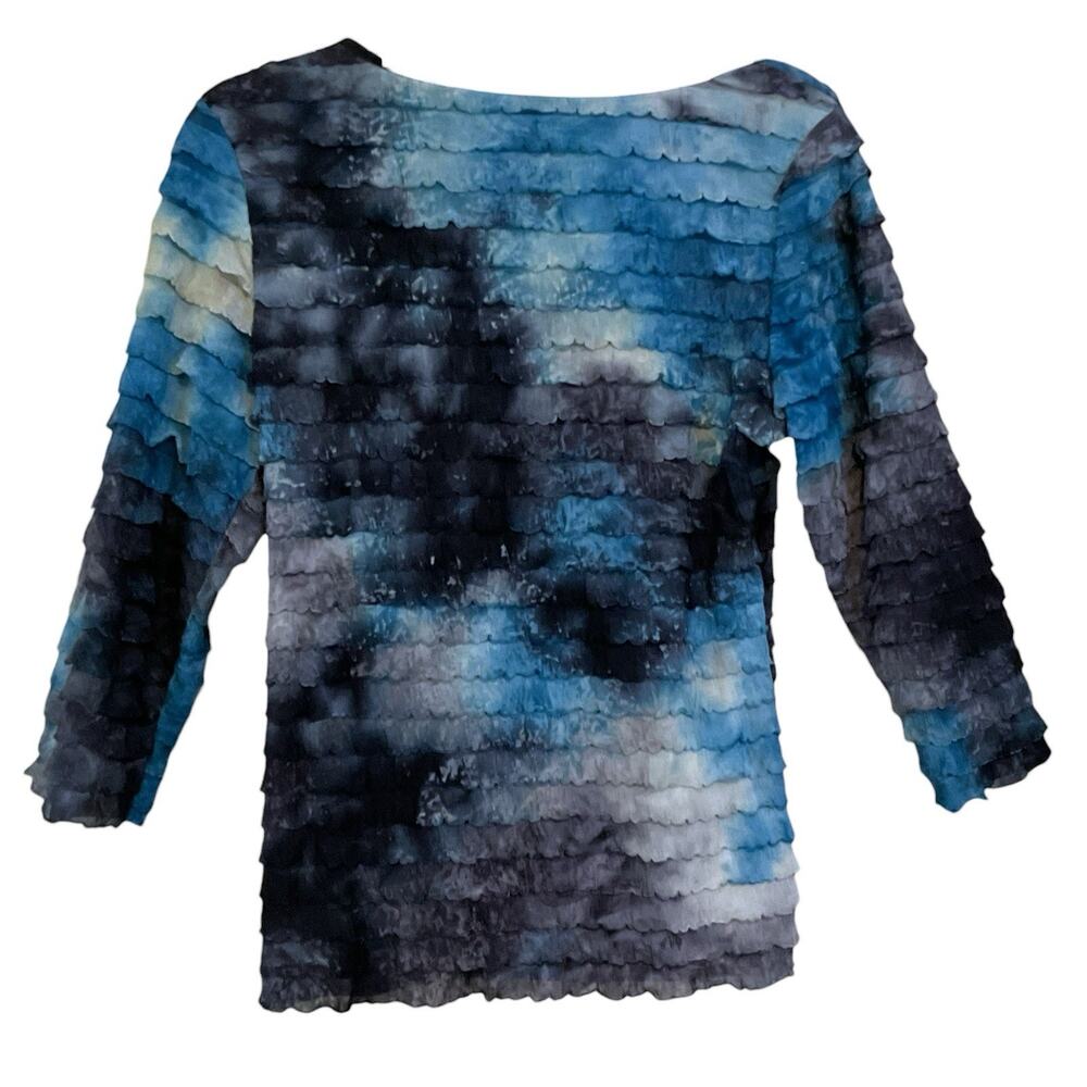 Elements Artsy Tiered 3/4 Sleeve Top Women's Petite M Blue Black Boho Y2K 90s - Picture 3 of 5